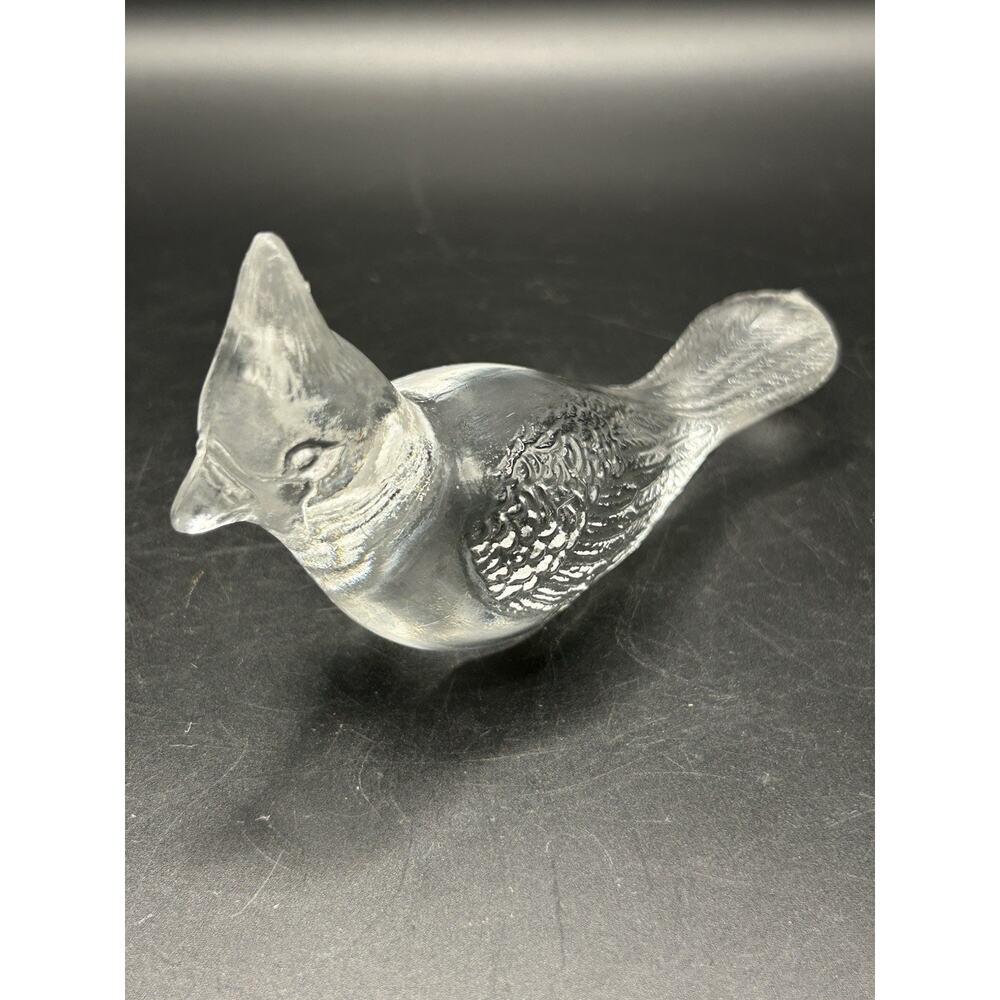 Vintage Collectible Fenton Clear Glass Cardinal Blue Jay Figurine 5.25”
